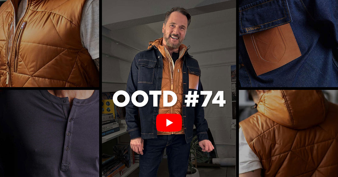 A monochrome Denim look with a touch of Cognac