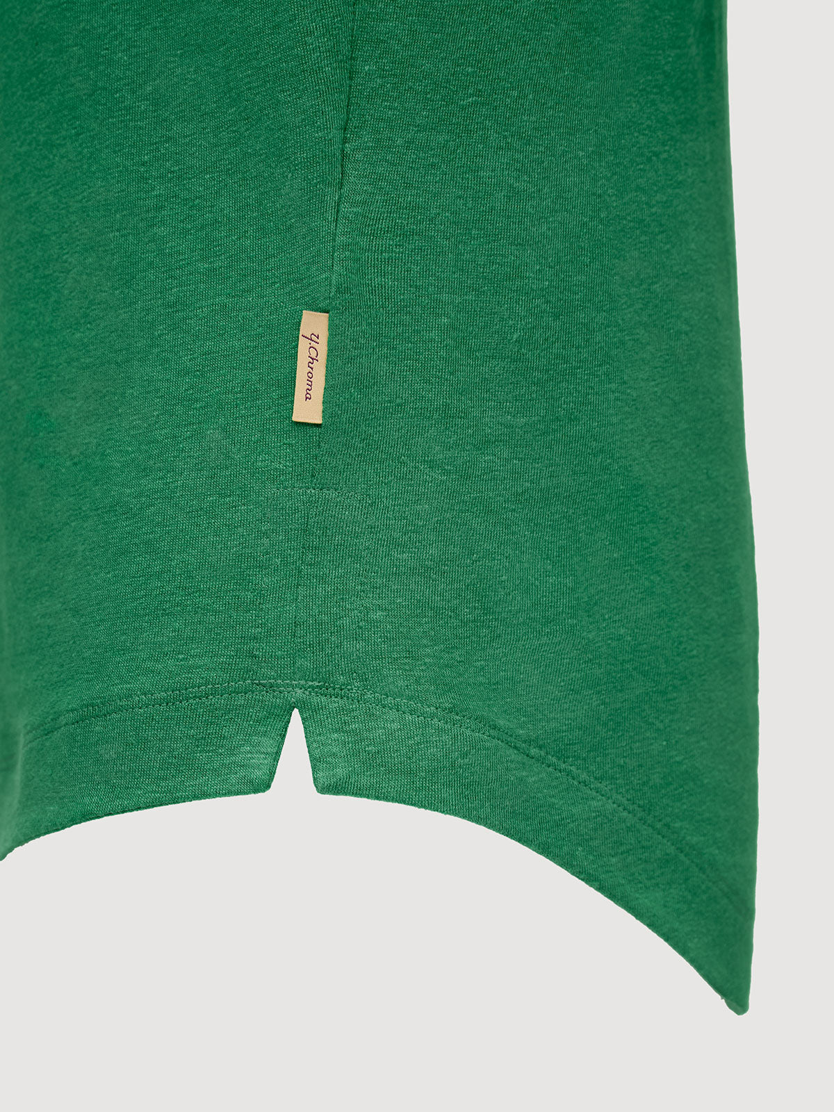 French Linen Short Sleeve Henley in *British Green* (forest green) — hem detail | Y.Chroma