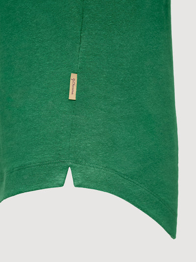 French Linen Short Sleeve Henley in *British Green* (forest green) — hem detail | Y.Chroma