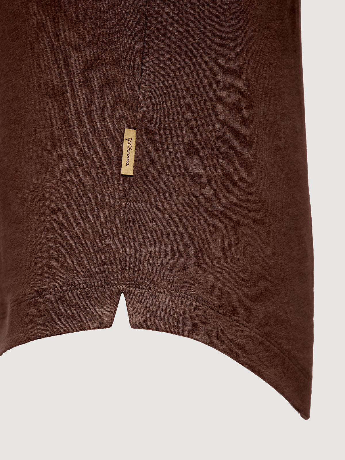 French Linen Short Sleeve Henley in *Java Brown* (warm brown) — hem detail | Y.Chroma