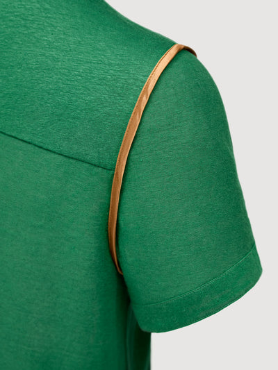French Linen Short Sleeve Henley in *British Green* (forest green) — Cognac Silk™ armhole lining detail | Y.Chroma