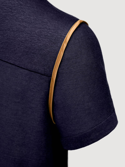 French Linen Short Sleeve Henley in *Midnight Blue* (navy blue) — Cognac Silk™ armhole lining detail | Y.Chroma
