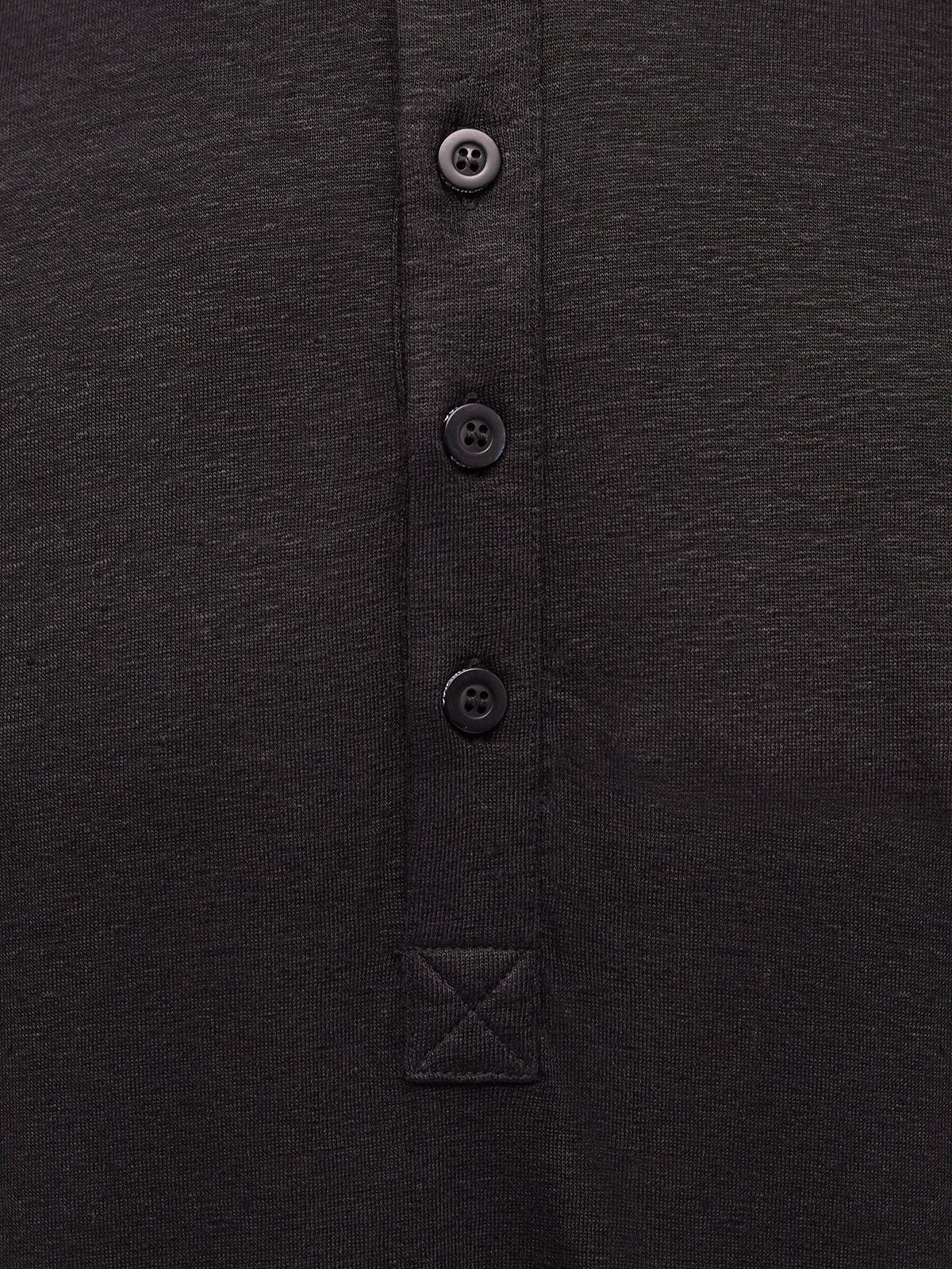 French Linen Short Sleeve Henley in *Berlin Black* (black) — placket and three-button detail | Y.Chroma