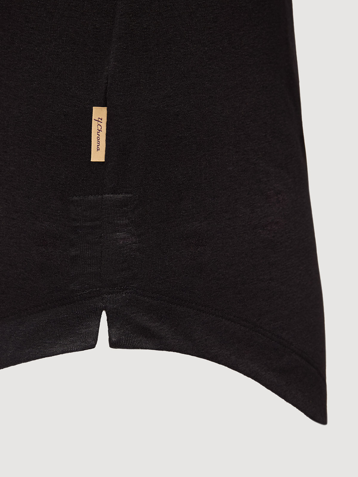 French Linen Short Sleeve Henley in *Berlin Black* (black) — hem detail | Y.Chroma