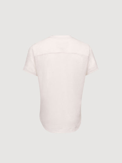 French Linen Short Sleeve Henley in *White Lotus* (off-white) — flat lay back | Y.Chroma