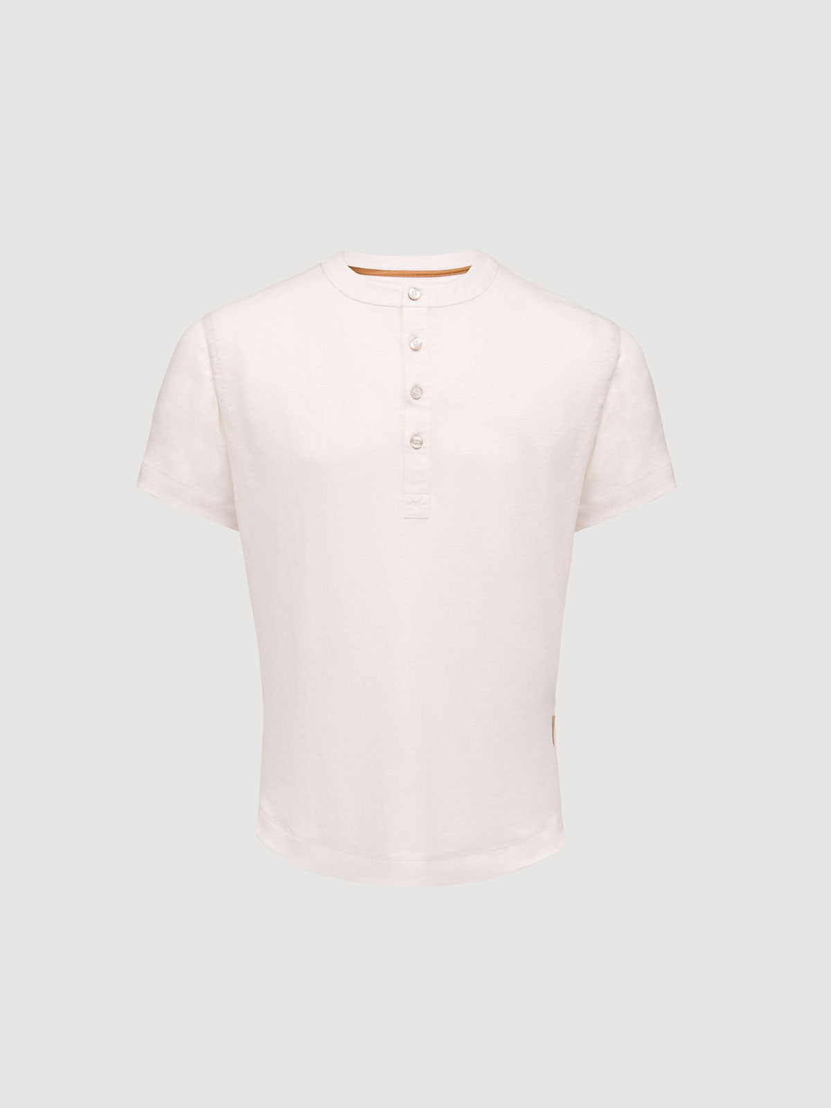 French Linen Short Sleeve Henley in *White Lotus* (off-white) — flat lay front | Y.Chroma