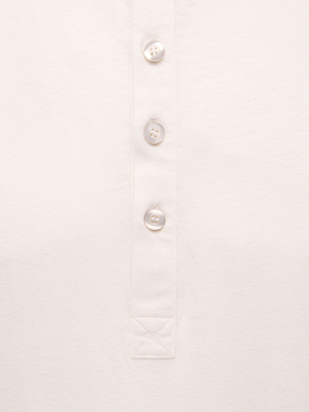 French Linen Short Sleeve Henley in *White Lotus* (off-white) — placket and three-button detail | Y.Chroma