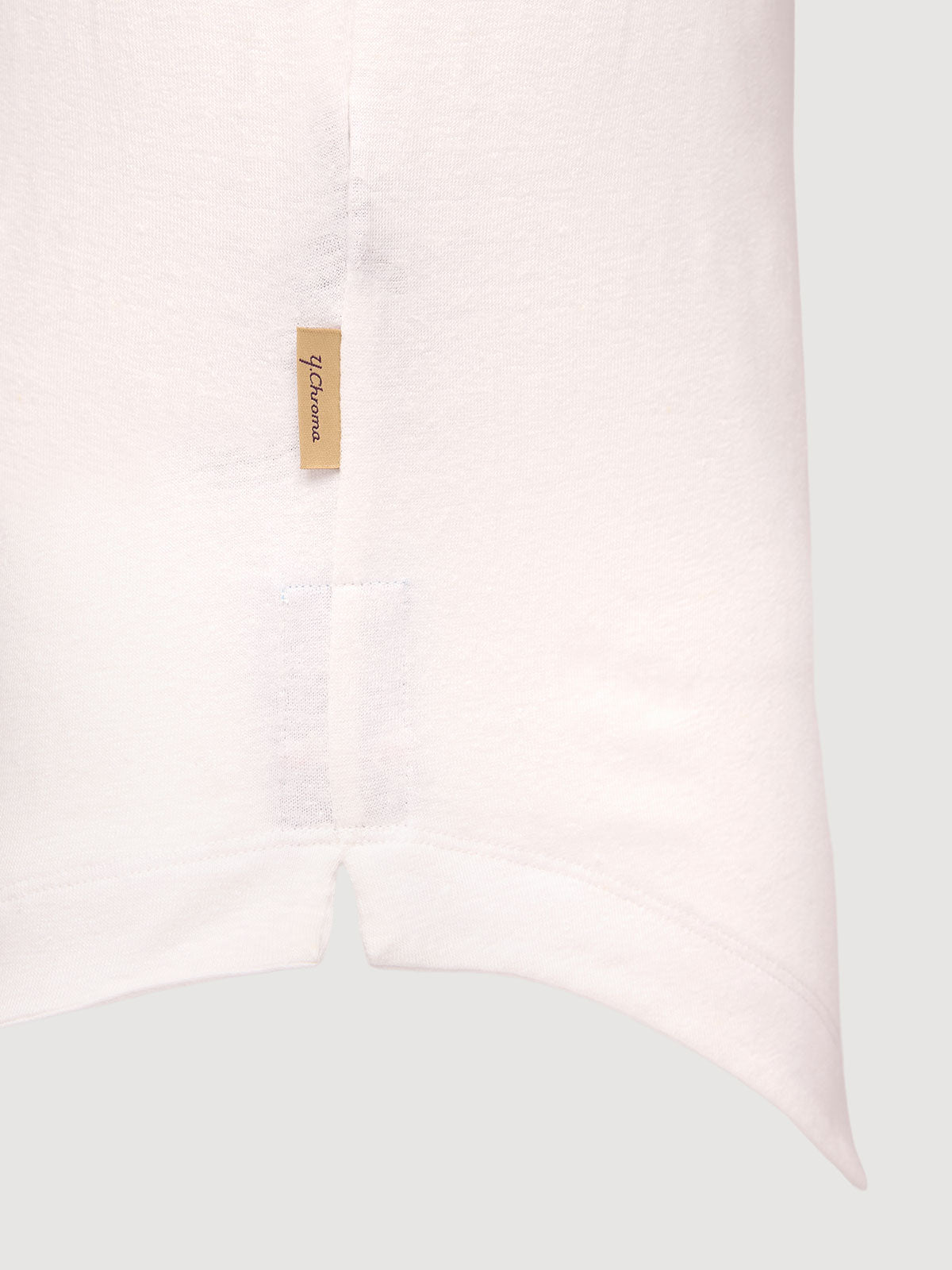 French Linen Short Sleeve Henley in *White Lotus* (off-white) — hem detail | Y.Chroma
