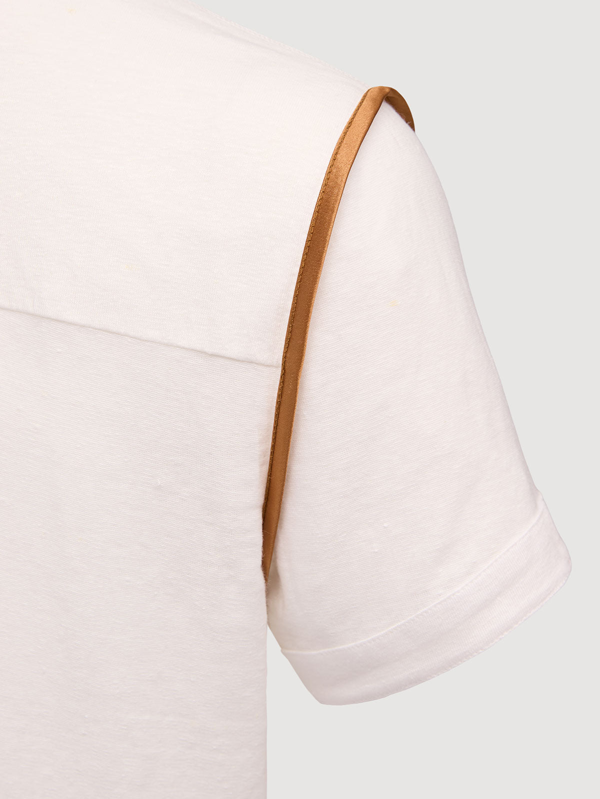 French Linen Short Sleeve Henley in *White Lotus* (off-white) — Cognac Silk™ armhole lining detail | Y.Chroma