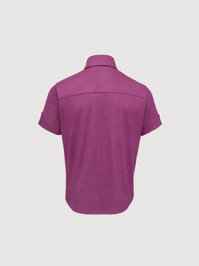 Madeira French Linen Short Sleeve Polo in *Italian Plum* (deep purple) — flat lay back | Y.Chroma