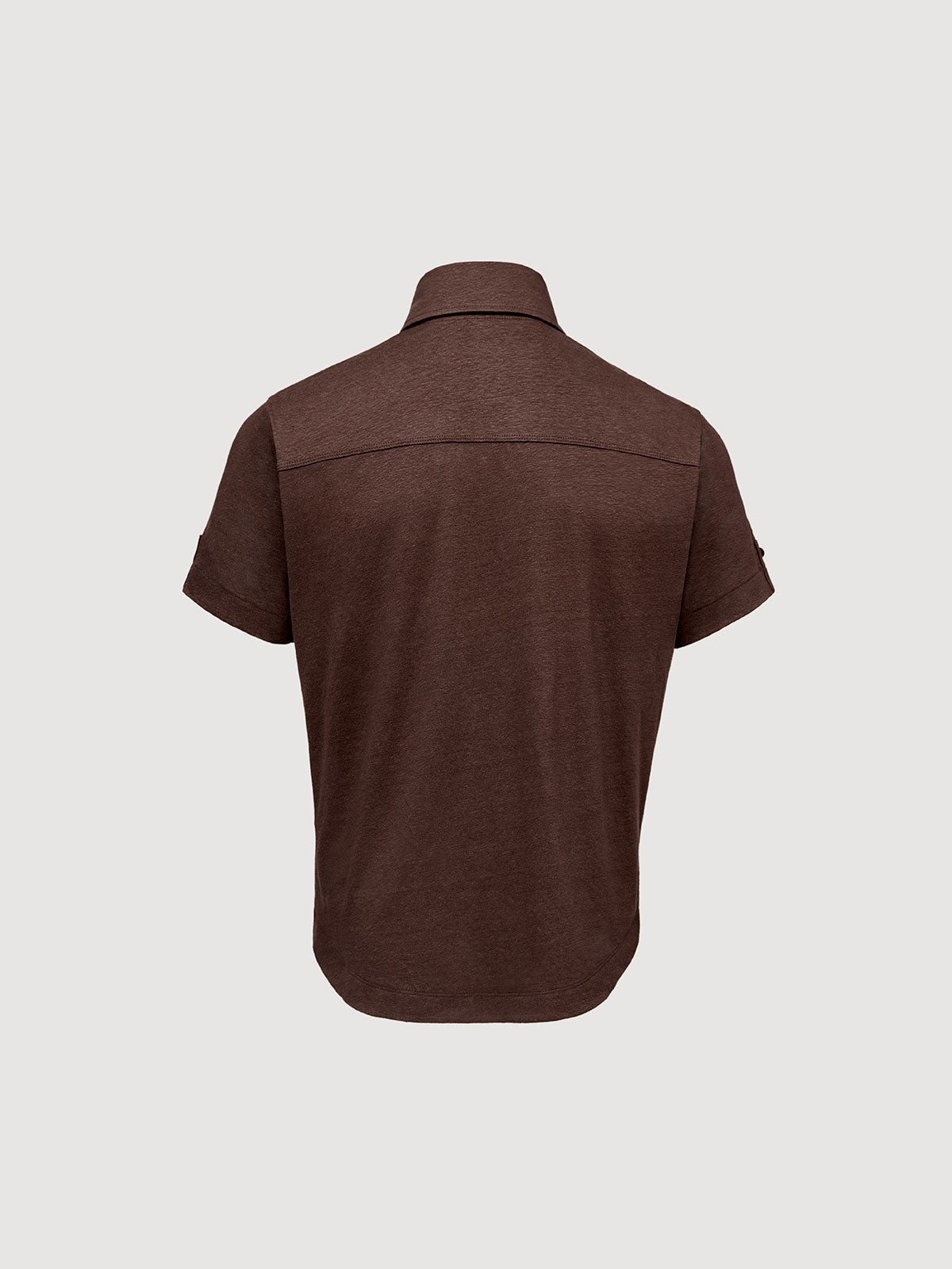 Madeira French Linen Short Sleeve Polo in *Java Brown* (warm brown) — flat lay back | Y.Chroma