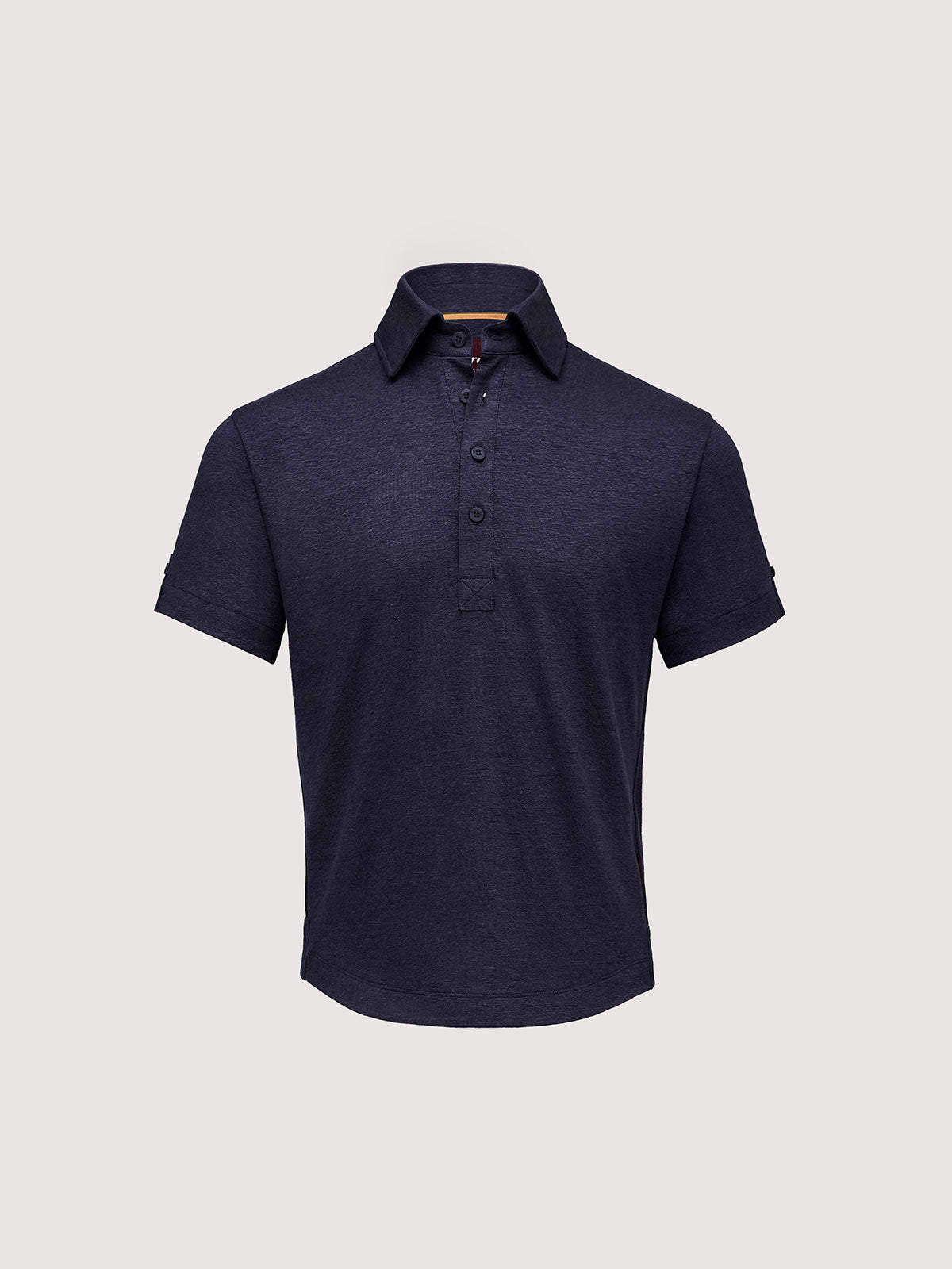 Madeira French Linen Short Sleeve Polo in *Midnight Blue* (navy blue) — flat lay front | Y.Chroma