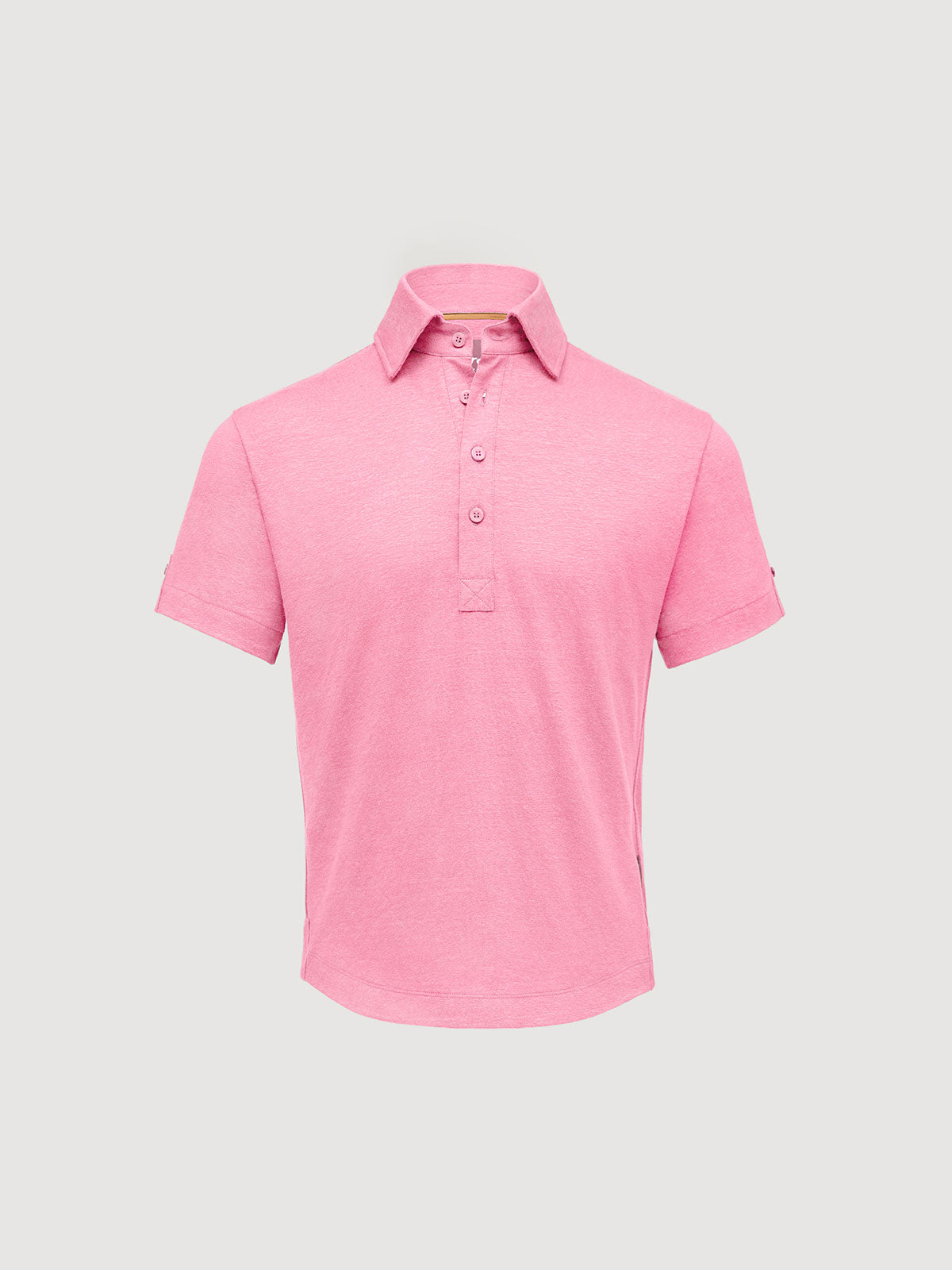 Madeira French Linen Short Sleeve Polo in *Quartz Pink* (dusty pink) — flat lay front | Y.Chroma