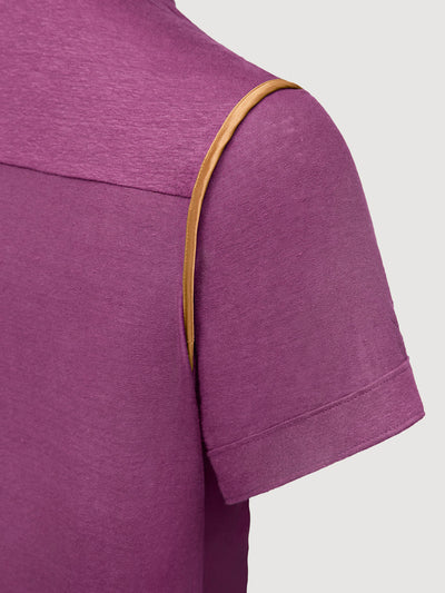 Madeira French Linen Short Sleeve Polo in *Italian Plum* (deep purple) — Cognac Silk™ armhole lining detail | Y.Chroma