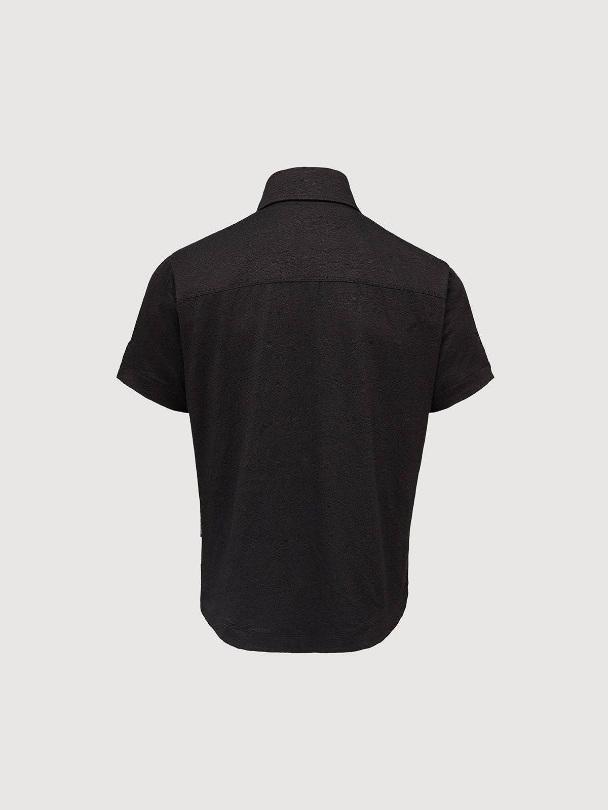 Madeira French Linen Short Sleeve Polo in *Berlin Black* (black) — flat lay back | Y.Chroma