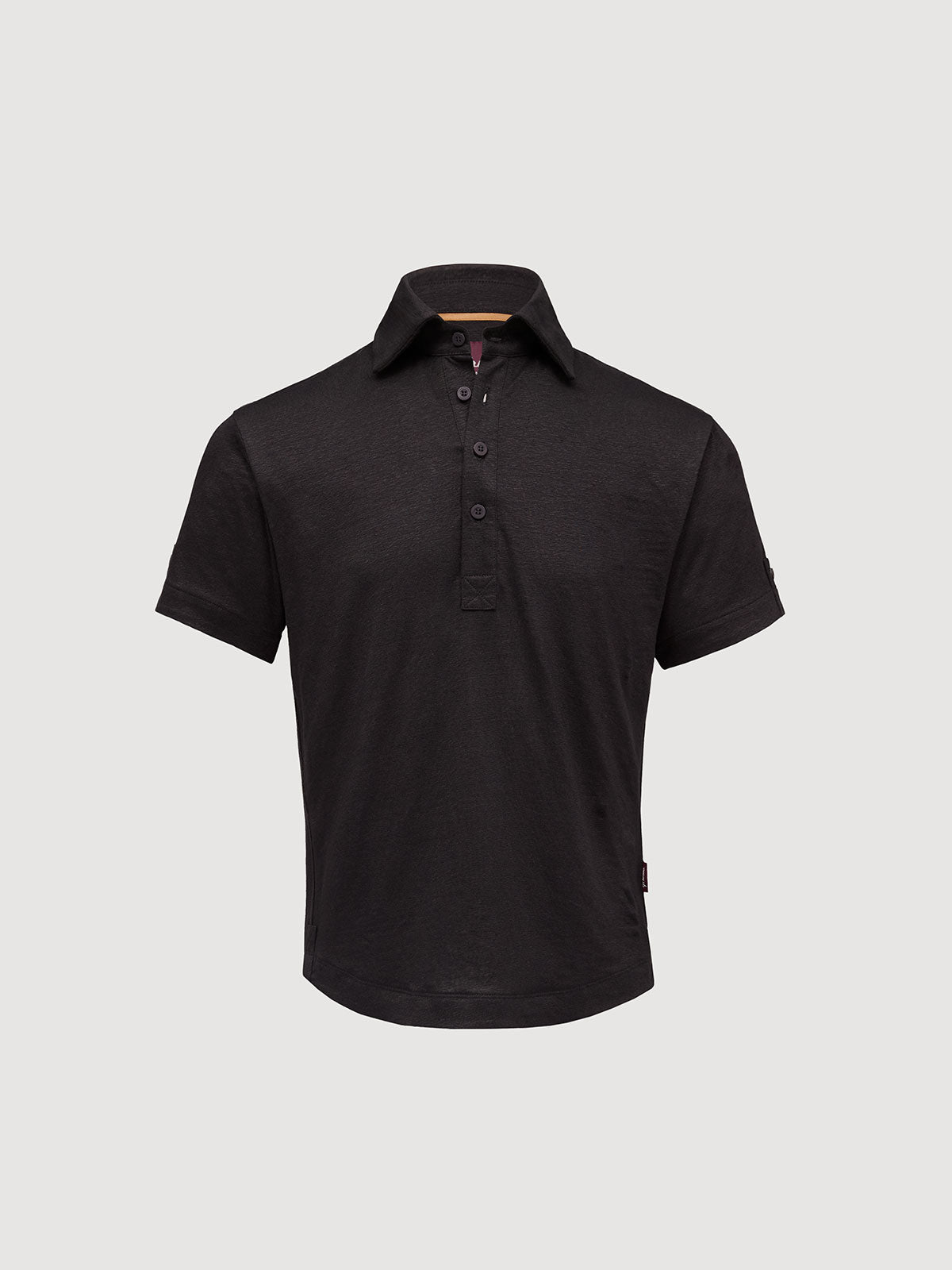 Madeira French Linen Short Sleeve Polo in *Berlin Black* (black) — flat lay front | Y.Chroma