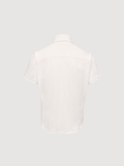 Madeira French Linen Short Sleeve Polo in *White Lotus* (off-white) — flat lay back | Y.Chroma