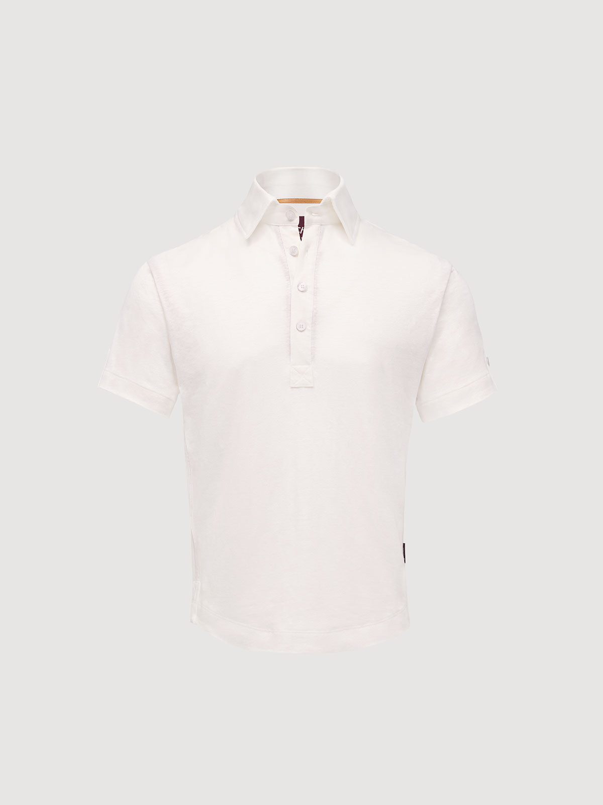 Madeira French Linen Short Sleeve Polo in *White Lotus* (off-white) — flat lay front | Y.Chroma