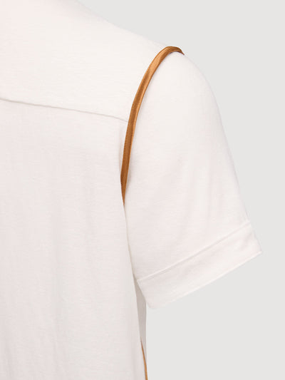 Madeira French Linen Short Sleeve Polo in *White Lotus* (off-white) — Cognac Silk™ armhole lining detail | Y.Chroma