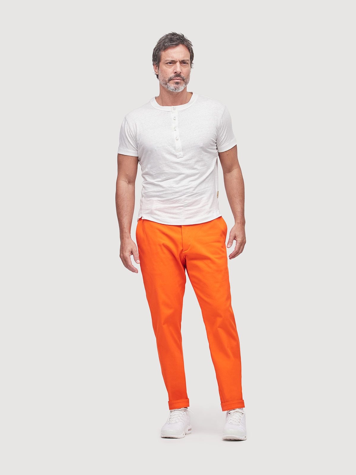 French Linen Short Sleeve Henley in *White Lotus* (off-white) — flat lay front | Y.Chroma