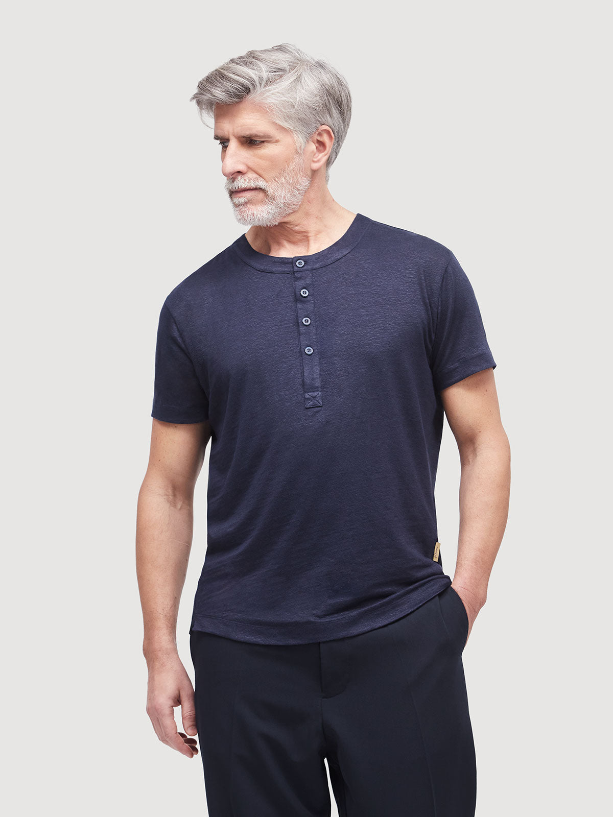 French Linen Short Sleeve Henley in *Java Brown* (warm brown) — flat lay front | Y.Chroma